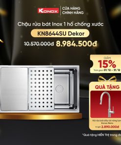 Chậu rửa bát 1 hố chống xước KN8644SU Dekor tặng vòi dây rút RENO