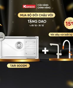 Chậu rửa bát Konox Tari 800SM + VÒI BẤT KỲ Tặng bộ dao nhà bếp 7 món cao cấp Gouter