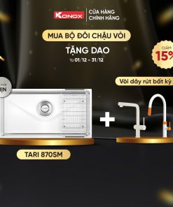 Chậu rửa bát Konox Tari 870SM + VÒI RỬA BẤT KỲ Tặng bộ dao nhà bếp 7 món cao cấp Gouter